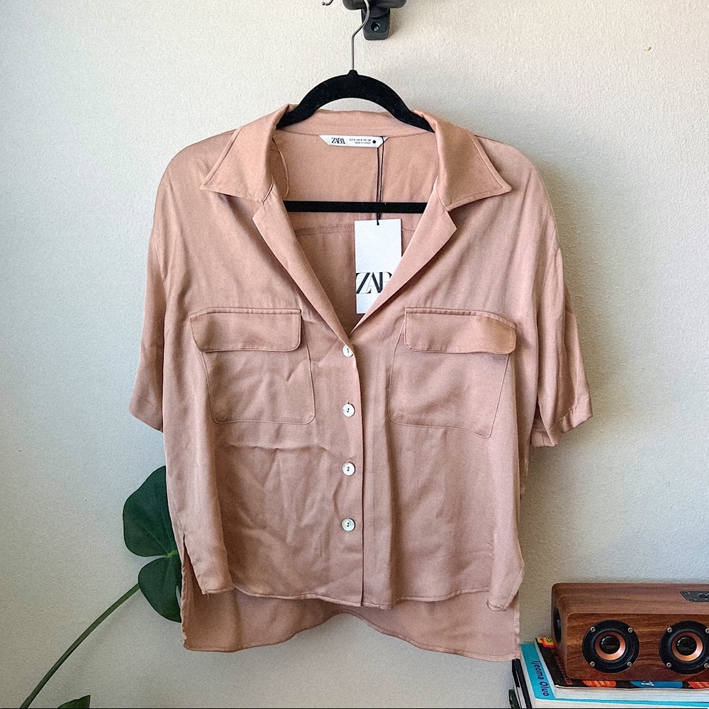 ZARA Silk Button Top